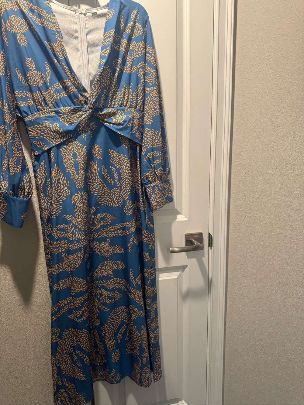 Blue Printed Twist-Front Maxi Dress